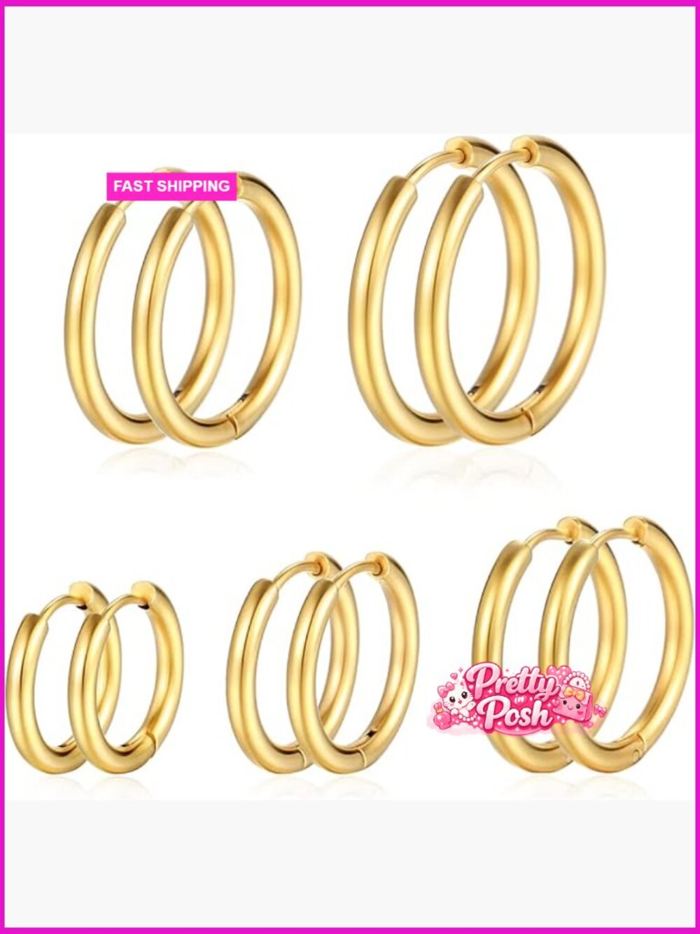 14K Golden Plated Hypoallergenic Hoop Earrings Set for Women